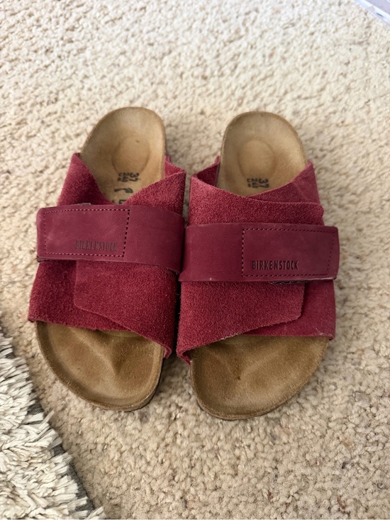 Birkenstock Shoes - Birkenstock Kyoto Red Suede Cross-Strap Slide Sandals